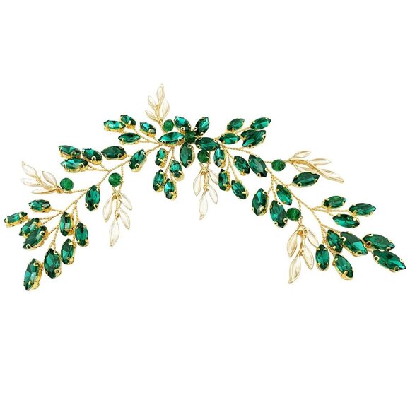 Green Bridal Hair Vine Crystal Headpiece Wedding Party Accessory main image 6